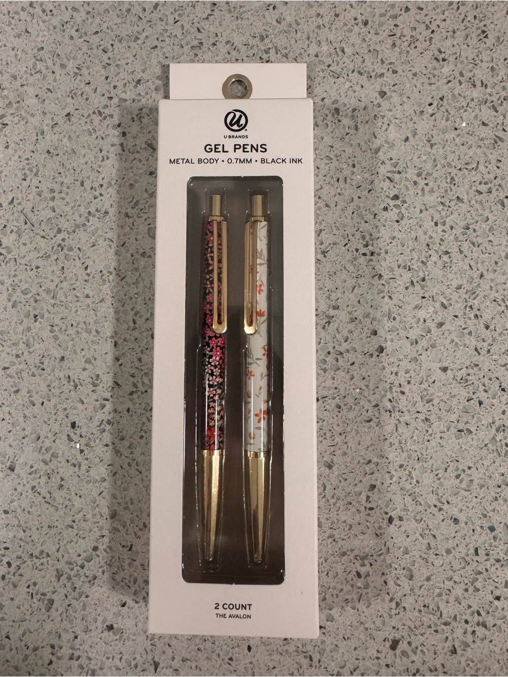 U Brands Gel Pens 2-Pack — Floral Pink & White Gold Metal Body — New